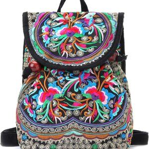 Vintage Embroidered Women Backpack Ethnic Travel Handbag Small Shoulder Bag